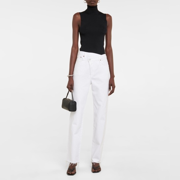 Agolde White Criss Cross High Rise Straight Jeans